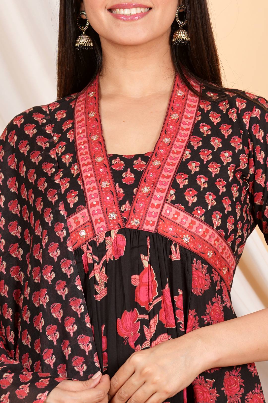 Varanga Women Floral Printed Embellished Panelled Anarkali Kurta Paired With Printed Bottom And Dupatta