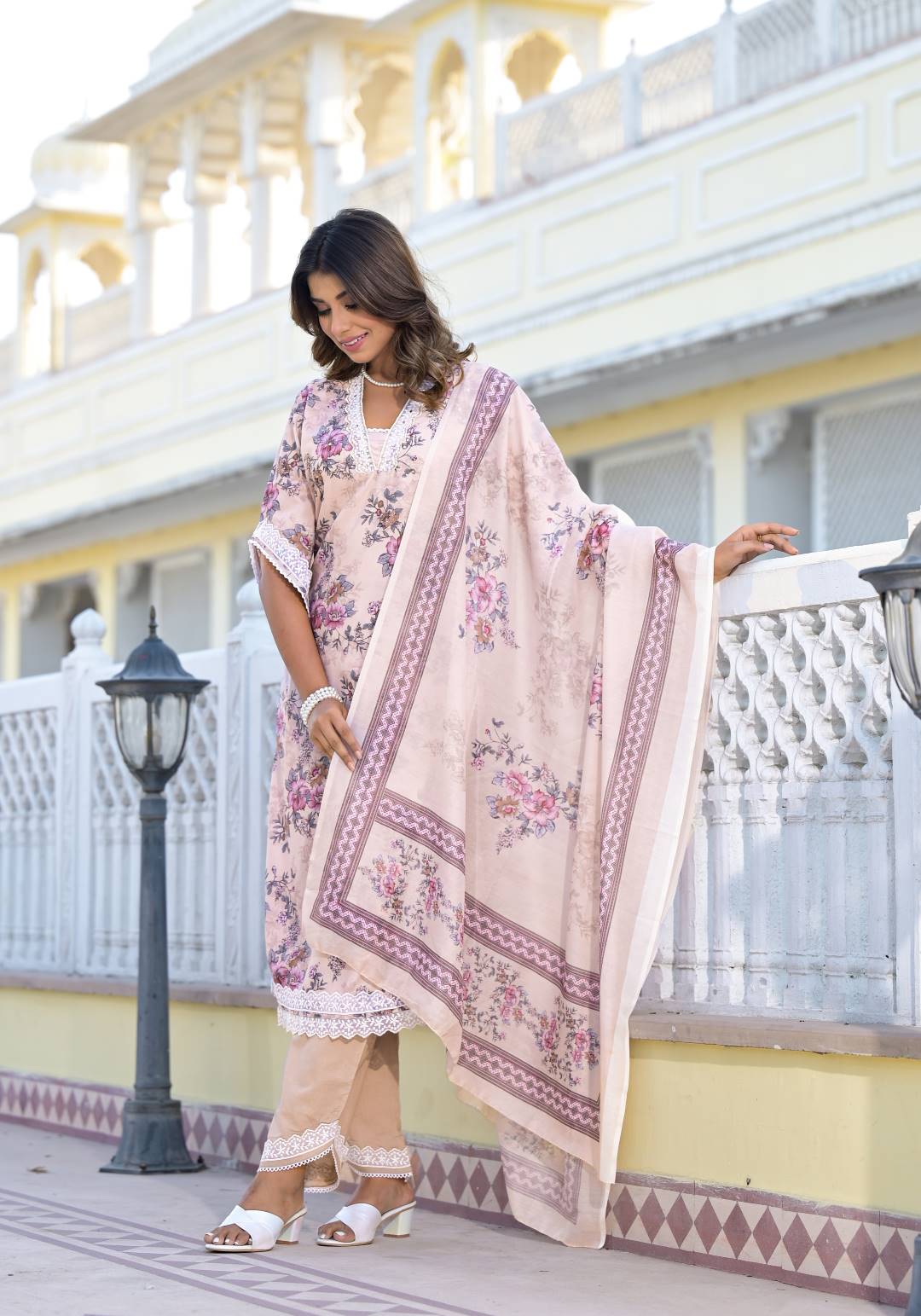 Varanga Women Floral Printed Straight Kurta Paired With Bottom And Dupatta