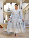 Varanga Women V Neck Embroiderd A Line Kurta Paired With Tonal Bottom And Chiffon Dupatta