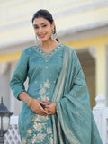 Varanga Women V Neck Gotta Patti Embroiderd Kurta Paired With Tonal Bottom And Dupatta