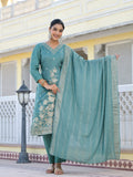 Varanga Women V Neck Gotta Patti Embroiderd Kurta Paired With Tonal Bottom And Dupatta