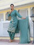 Varanga Women V Neck Gotta Patti Embroiderd Kurta Paired With Tonal Bottom And Dupatta