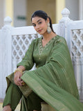 Varanga Women V Neck Gotta Patti Embroidered Kurta Paired With Tonal Bottom And Dupatta