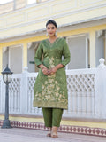 Varanga Women V Neck Gotta Patti Embroidered Kurta Paired With Tonal Bottom And Dupatta