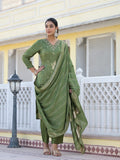 Varanga Women V Neck Gotta Patti Embroidered Kurta Paired With Tonal Bottom And Dupatta