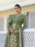 Varanga Women V Neck Gotta Patti Embroidered Kurta Paired With Tonal Bottom And Dupatta