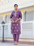 Varanga Women Round Neck Woven Design Kurta Paired With Bottom And Dupatta