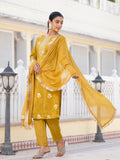 Varanga Women Round Neck Woven Design Kurta Paired With Bottom And Dupatta