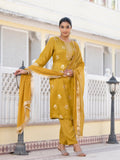 Varanga Women Round Neck Woven Design Kurta Paired With Bottom And Dupatta