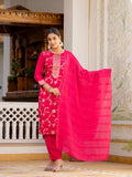 Varanga Women Round Neck Woven Design Kurta Paired With Bottom And Dupatta