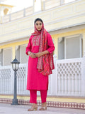 Varanga Women Round Neck Gotta Patti Embroidered Kurta Paired With Bottom And Printed Dupatta