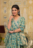 Varanga Women Floral Printed V-Neck Mirror Embellished Angrakha Anarkali Kurta Paired With Printed Bottom And Dupatta