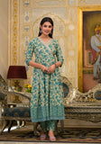 Varanga Women Floral Printed V-Neck Mirror Embellished Angrakha Anarkali Kurta Paired With Printed Bottom And Dupatta