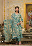 Varanga Women Floral Printed V-Neck Mirror Embellished Angrakha Anarkali Kurta Paired With Printed Bottom And Dupatta