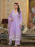 Varanga Women Lavender V-Neck Embroidered, Cotton Lace Detailed Anarkali Kurta Paired With Palazzo & Embroidered Dupatta