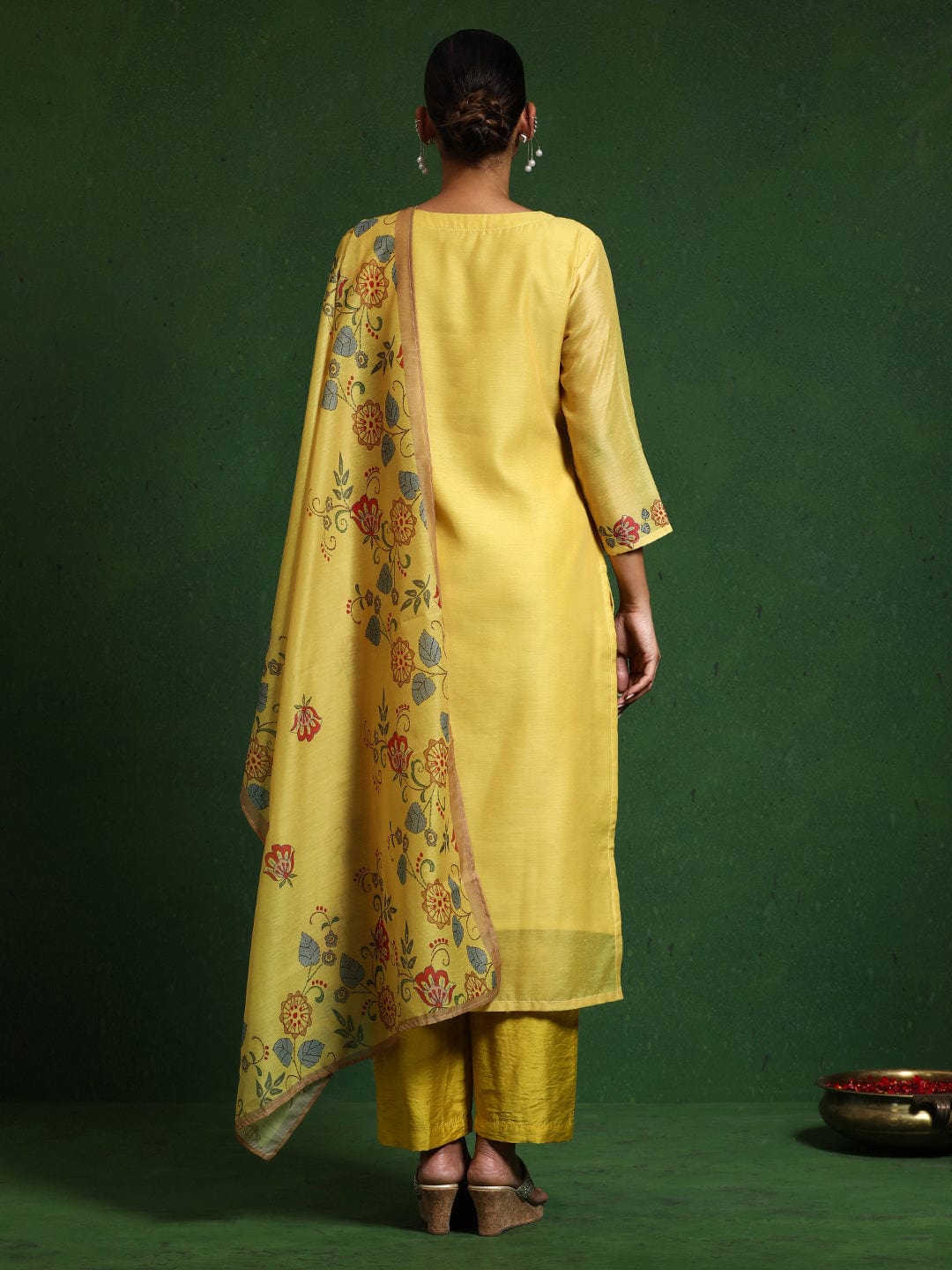 Varanga Women Floral Embroidered Sequinned Chanderi Silk Kurta with Trousers & Dupatta