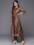 Varanga Women Round Neck Ethnic Printed Embroidered Kurta Paired With Solid Bottom And Embellished Dupatta