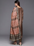 Varanga Women Round Neck Ethnic Printed Embroidered Kurta Paired With Solid Bottom And Embellished Dupatta