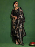 Varanga Women Round Neck Floral Printed Embroidered Kurta Paired With Solid Bottom And French Knot Embroidered Dupatta