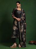 Varanga Women Round Neck Floral Printed Embroidered Kurta Paired With Solid Bottom And French Knot Embroidered Dupatta