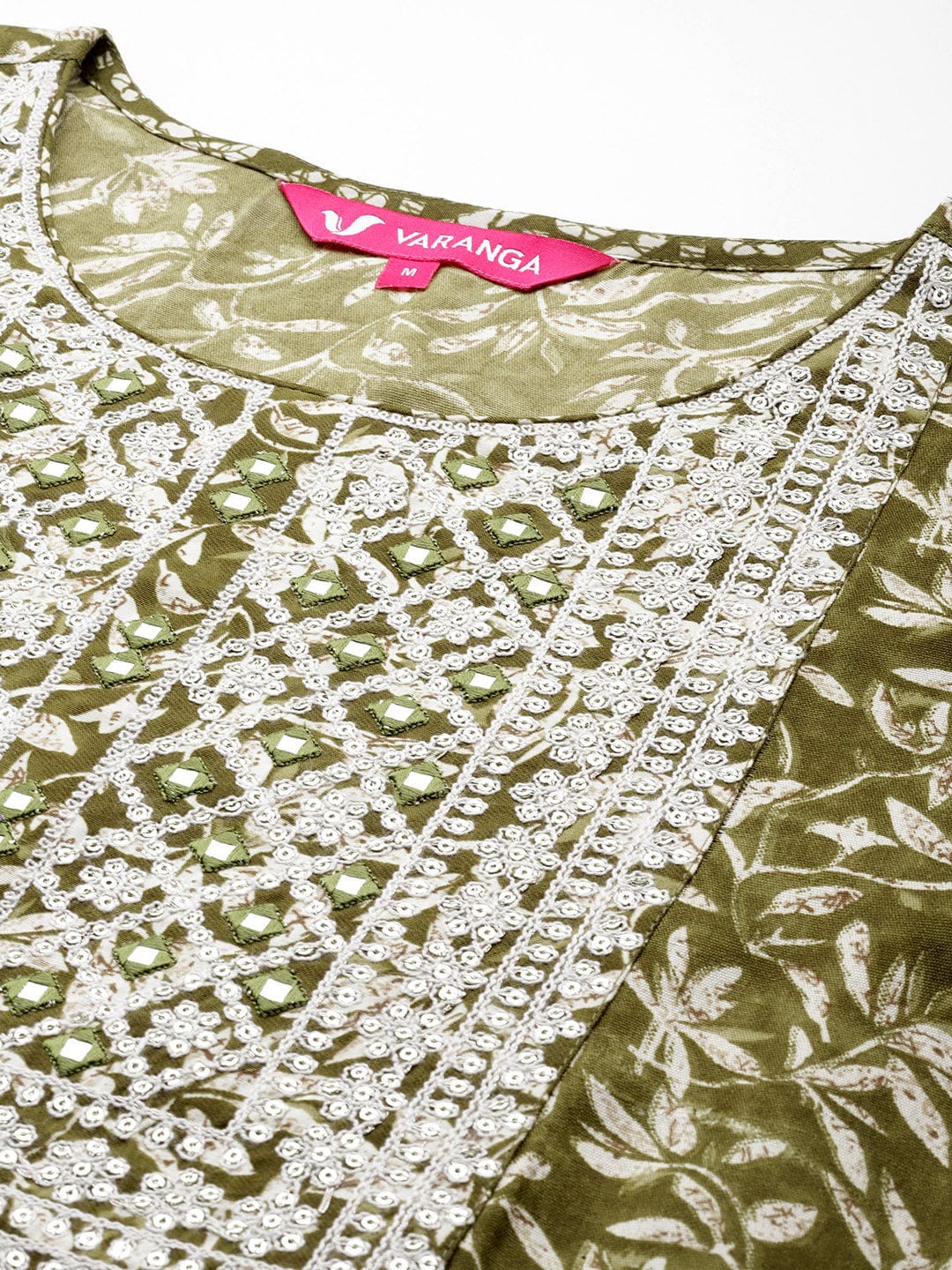 Varanga Women Floral Printed Mirror Embellished Straight Kurta Paired With Printed Bottom And Dupatta