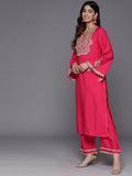 Varanga Women Fuchsia Pink Zari Embroidered Kurta With Bottom And Dupatta