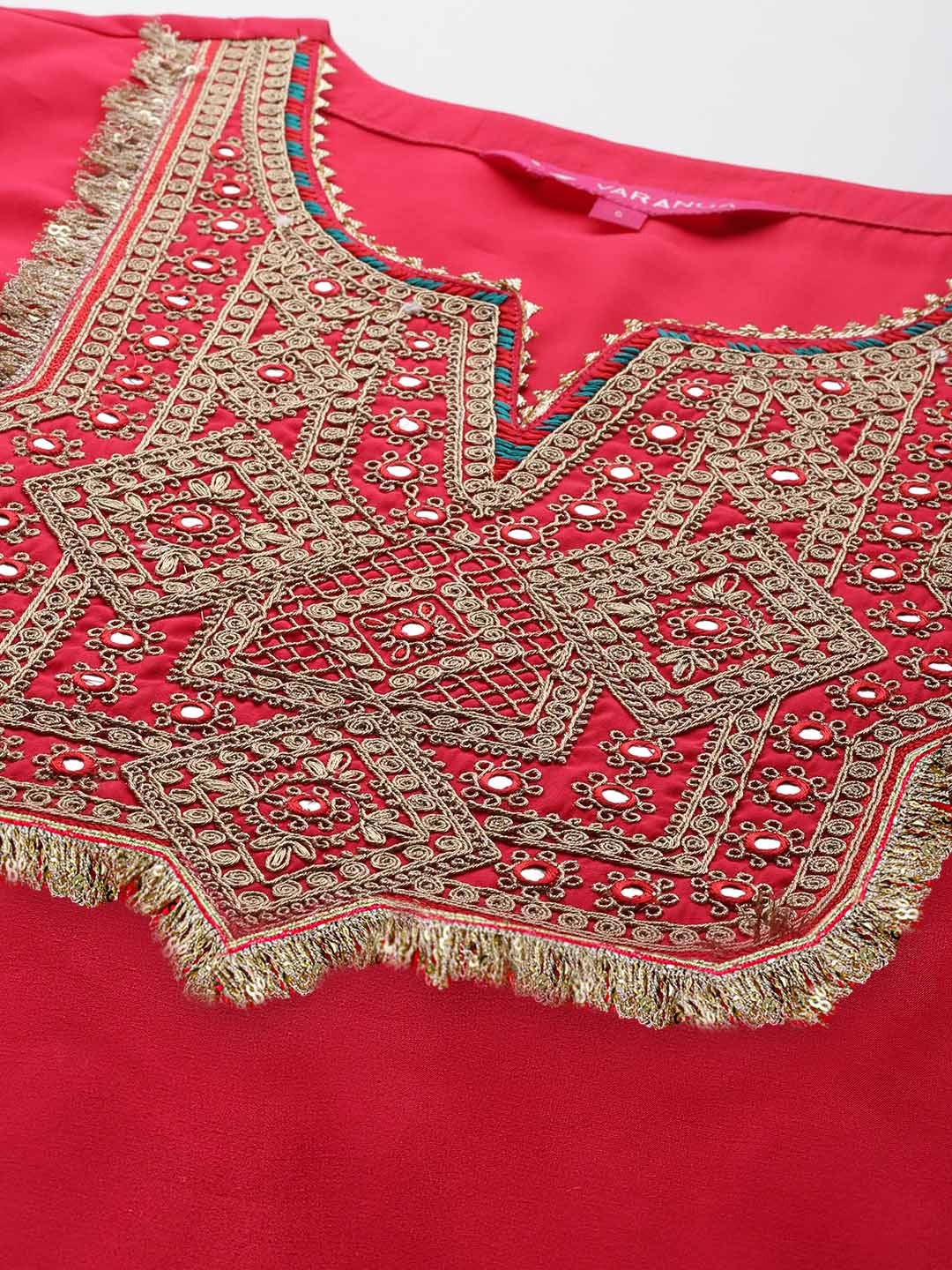 Varanga Women Fuchsia Pink Zari Embroidered Kurta With Bottom And Dupatta