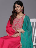 Varanga Women Fuchsia Pink Zari Embroidered Kurta With Bottom And Dupatta
