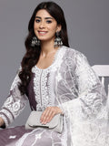Varanga Women Lavender Thread Embroidered Kurta With Bottom And Dupatta