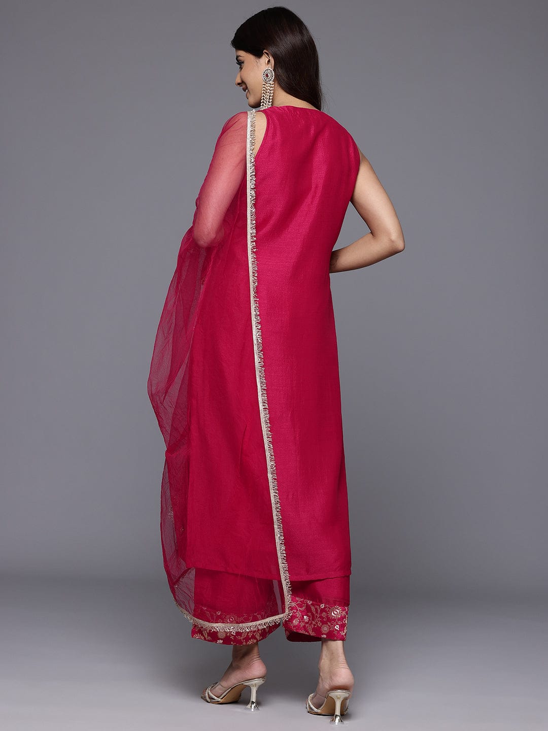 Varanga Women Brocade Angrakha Style Kurta Paired With Tonal Bottom  And Dupatta