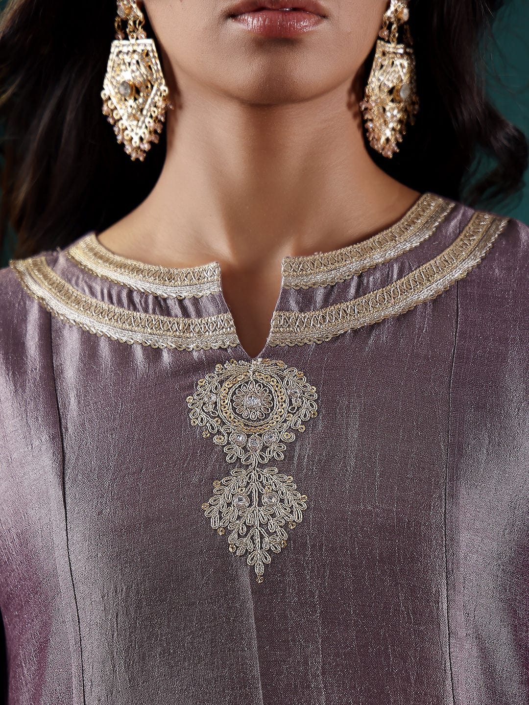 Varanga Women Lavender Zari Lace Embellsihed A Line Kurta With Bottom And Dupatta