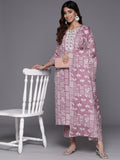 Varanga Women Magenta Printed Round Neck Embroidered Kurta Paired With Bottom And Dupatta