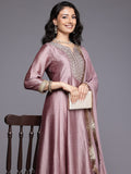 Varanga Women Mauve Zari Embroidered Sequins Embellished Anarkali Kurta with Bottom and Dupatta