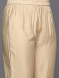 Varanga Women Beige Thread Embroidered Kurta With Organza Hem Paired Bottom And Dupatta