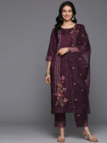 Varanga Women Purple Thread Embroidered Kurta With Organza Hem Paired Bottom And Dupatta