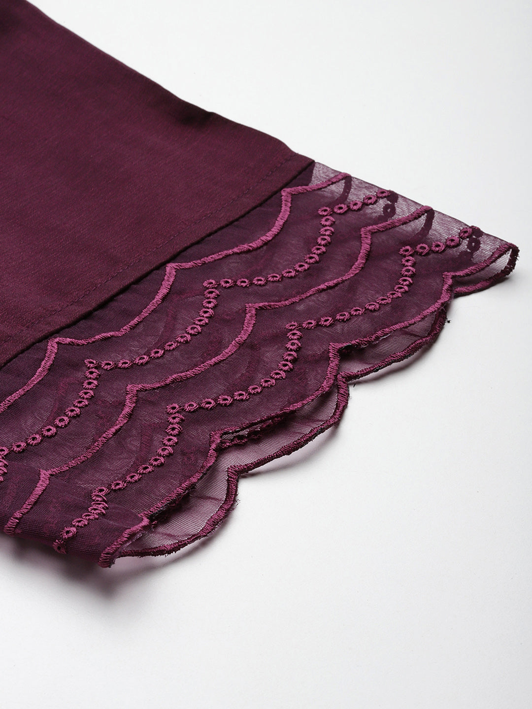 Varanga Women Purple Thread Embroidered Kurta With Organza Hem Paired Bottom And Dupatta