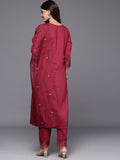 Varanga Women Red Thread Embroidered Kurta With Organza Hem Paired  Bottom And Dupatta