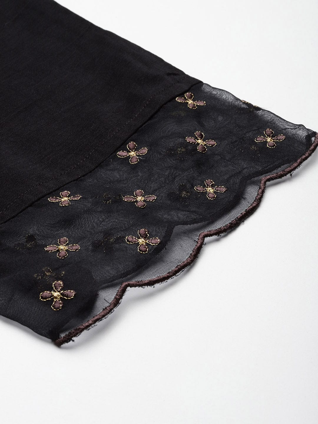 Varanga Women Black Thread Embroidered Kurta With Organza Hem Paired Bottom And Dupatta