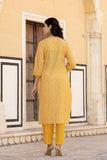 Varanga Women Yellow V Neck Thread Embroidered Kurta Paired With Printed Bottom And Dupatta