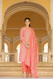 Varanga Women Red V Neck Thread Embroidered Kurta Paired With Printed Bottom And Dupatta