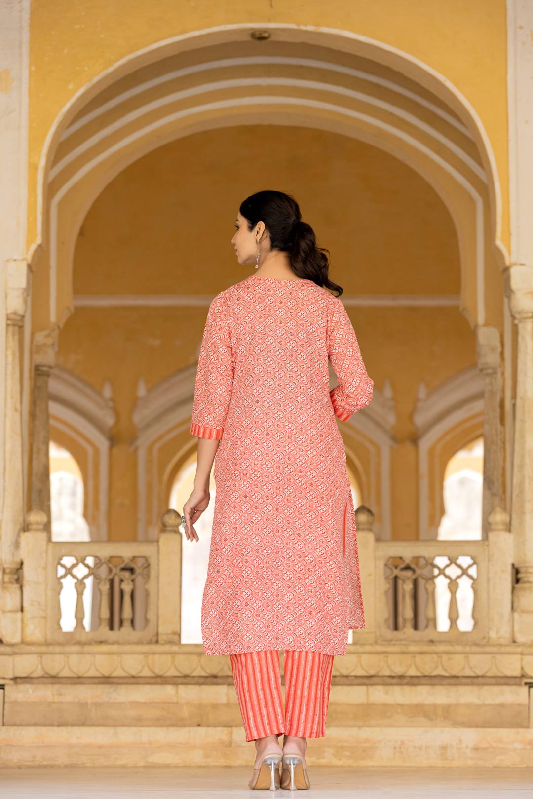 Varanga Women Red V Neck Thread Embroidered Kurta Paired With Printed Bottom And Dupatta