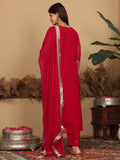 Varanga Women Magenta Embroidered Aline Kurta Paired With Tonal Bottom And Dupatta