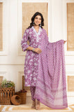 Varanga Women Purple Printed V Neck Kurta Paired With Bottom & Dupatta
