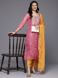 Varanga Women Pink  Chevron Printed Zari Embroidered Kurta Paired With Bottom And Dupatta