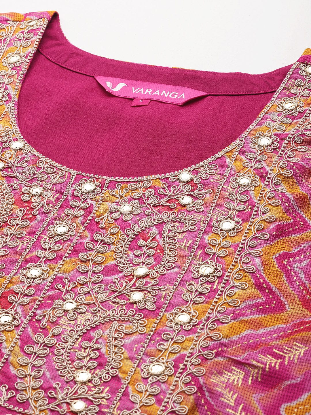 Varanga Women Pink  Chevron Printed Zari Embroidered Kurta Paired With Bottom And Dupatta