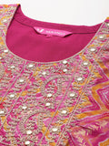 Varanga Women Pink  Chevron Printed Zari Embroidered Kurta Paired With Bottom And Dupatta