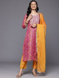 Varanga Women Pink  Chevron Printed Zari Embroidered Kurta Paired With Bottom And Dupatta