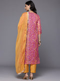 Varanga Women Pink  Chevron Printed Zari Embroidered Kurta Paired With Bottom And Dupatta