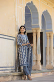 Varanga Women Grey Round Neck Straight Kurta With Bottom And Dupatta