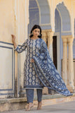 Varanga Women Grey Round Neck Straight Kurta With Bottom And Dupatta